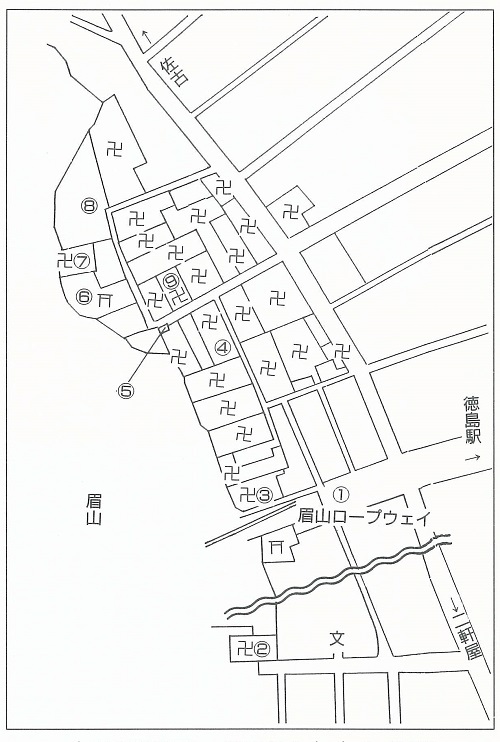 寺町周辺図、番号は本文を参照