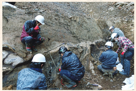 図3 恐竜化石含有層を露出させ、発掘している様子 （2021年12月14日撮影）
