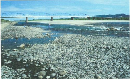 図 3 那賀川のカジカ・アユカ ケの生息地。羽ノ浦町岩脇。
