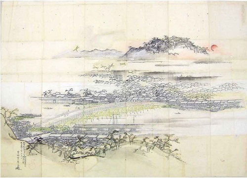 図2 「新町橋渡初図」下画 徳島県立博物館蔵 紙本彩色 縦79.5cm×横112.1cm