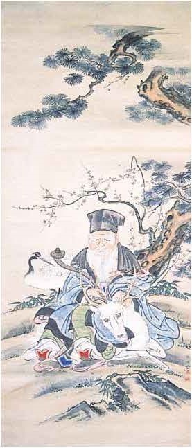 小沢魚興筆 寿老人図