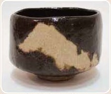 庸八焼富士画黒茶碗