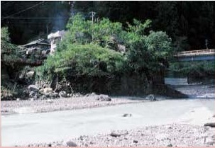 図1寒谷層が露出する坂州木頭川沿いの様子。