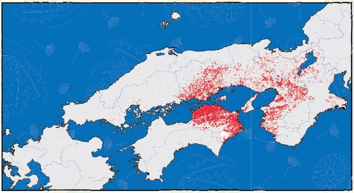 図 1 カンサイタンポポの分布（小川，2011 より）
