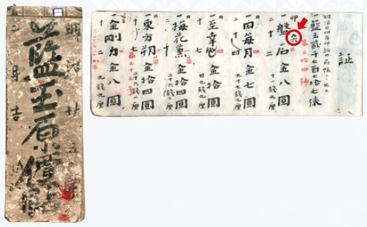図3 藍玉原価帳 明治25年（1892） 藍玉の原価を記した帳簿。品種や価格などが記され、手塚家の屋号「余 」もみえます。帳簿からは、当時、多様な品種があったことがわかります。