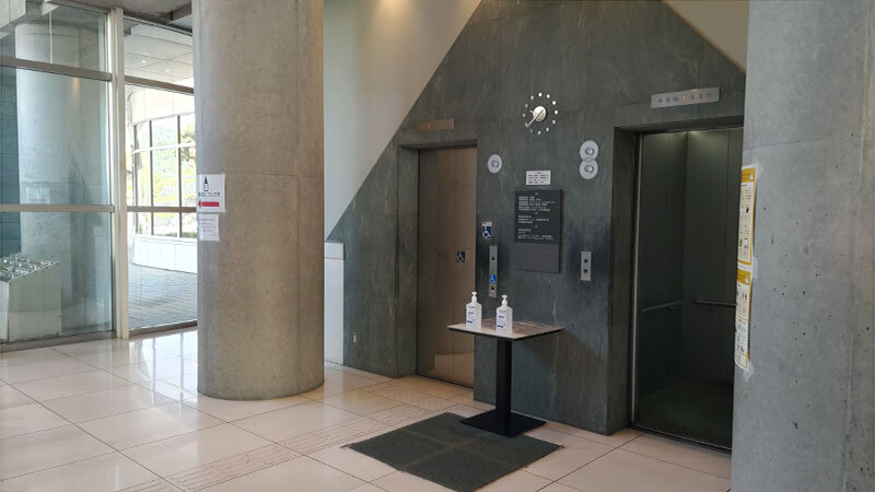 Elevator on the left side of the entrance hall on the 1st floor