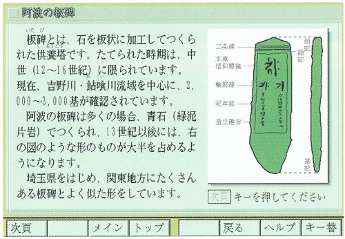 図3 徳島歴史百科の阿波の板碑。絵や写真による解説があ ります。
